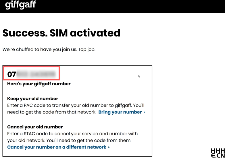 Giffgaff 实体SIM卡激活后信息确认 Giffgaff 实体SIM卡激活后信息确认
